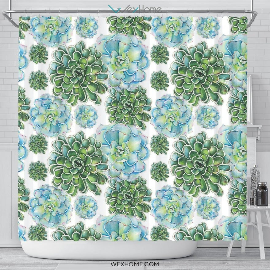 Succulent Water color Art Print Unique Design Shower Curtain