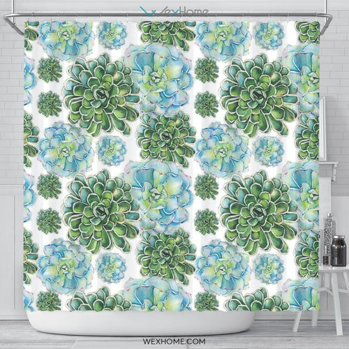 Succulent Water color Art Print Unique Design Shower Curtain