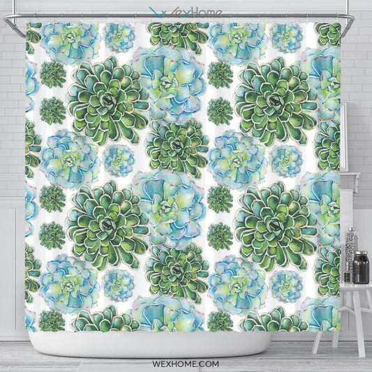 Succulent Water color Art Print Unique Design Shower Curtain
