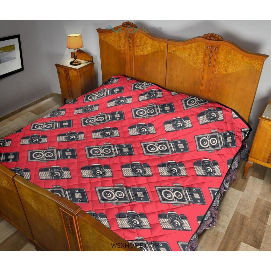 Camera Pattern Print Design 05 Premium Quilt