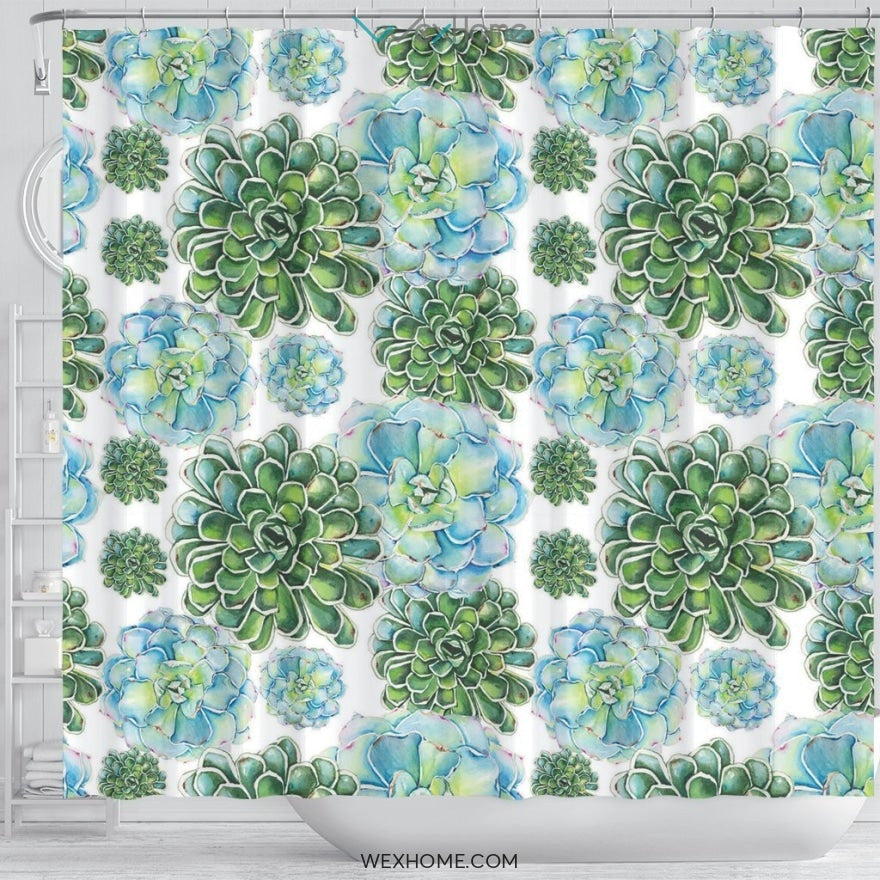 Succulent Water color Art Print Unique Design Shower Curtain