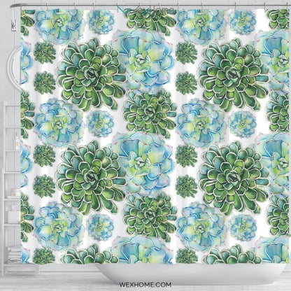 Succulent Water color Art Print Unique Design Shower Curtain