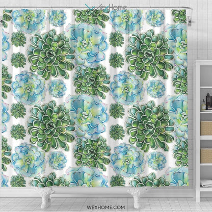 Succulent Water color Art Print Unique Design Shower Curtain