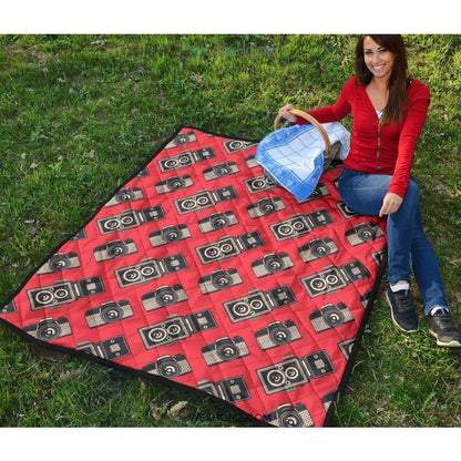 Camera Pattern Print Design 05 Premium Quilt