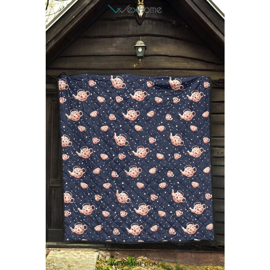 Tea pots Pattern Print Design 04 Premium Quilt