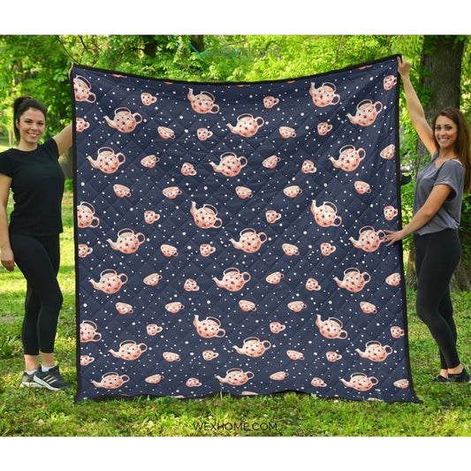 Tea pots Pattern Print Design 04 Premium Quilt