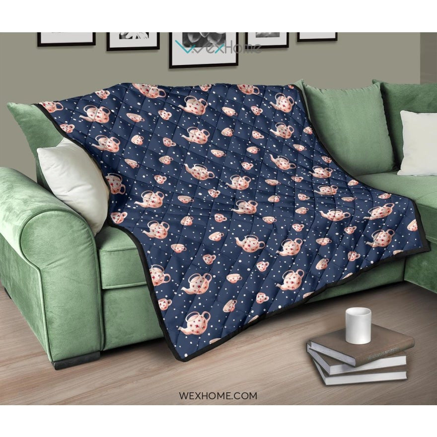 Tea pots Pattern Print Design 04 Premium Quilt