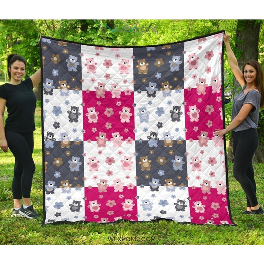 Teddy Bear Pattern Print Design 03 Premium Quilt