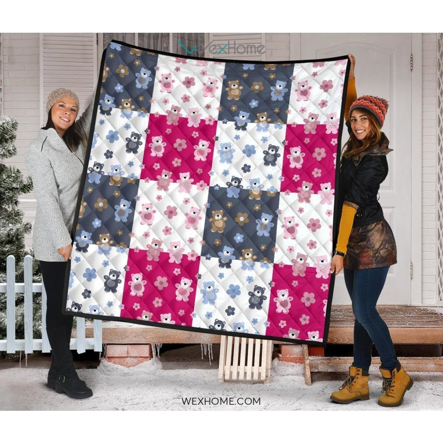 Teddy Bear Pattern Print Design 03 Premium Quilt