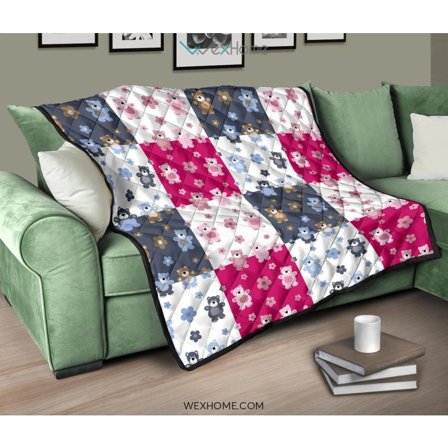 Teddy Bear Pattern Print Design 03 Premium Quilt