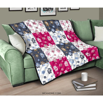 Teddy Bear Pattern Print Design 03 Premium Quilt