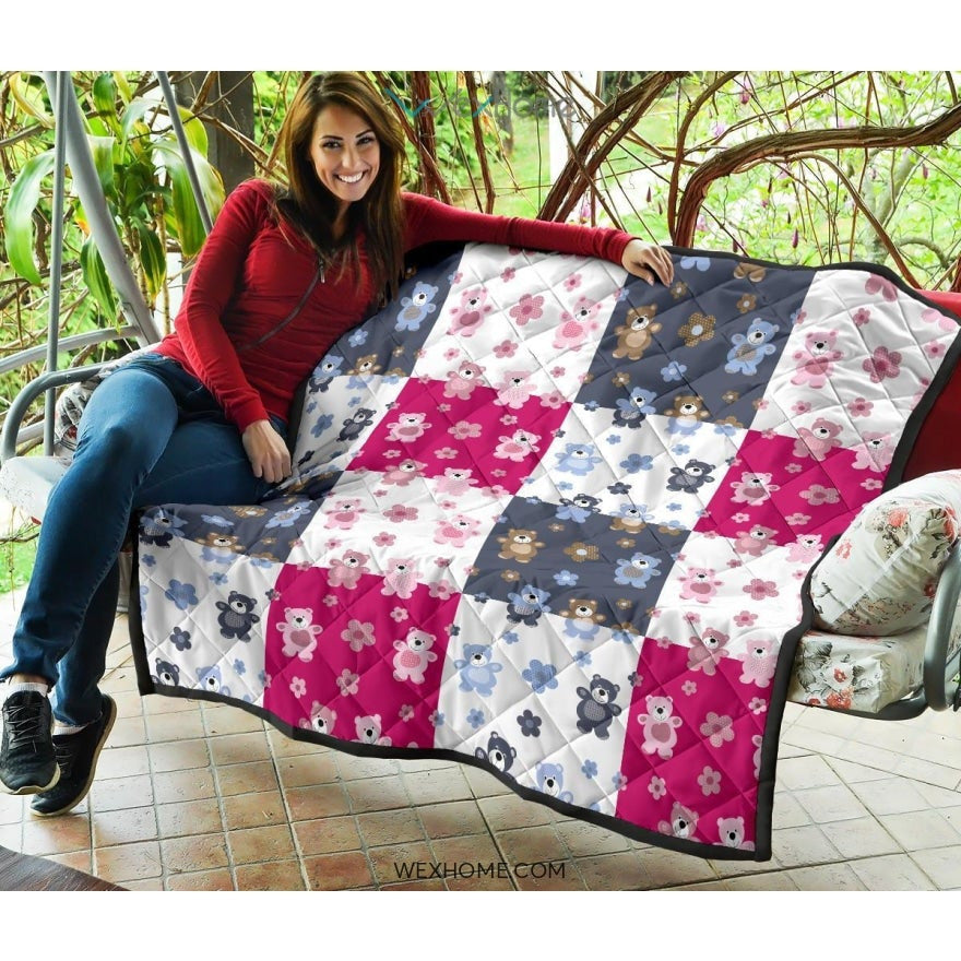 Teddy Bear Pattern Print Design 03 Premium Quilt