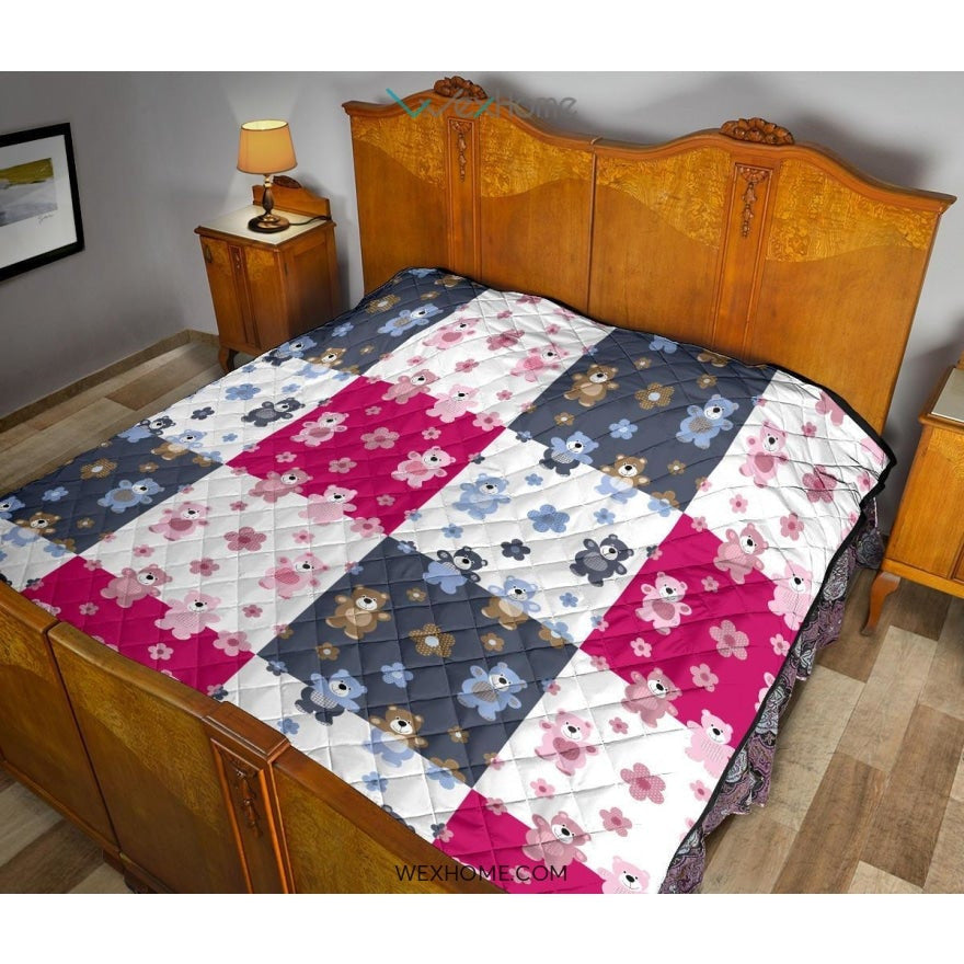 Teddy Bear Pattern Print Design 03 Premium Quilt