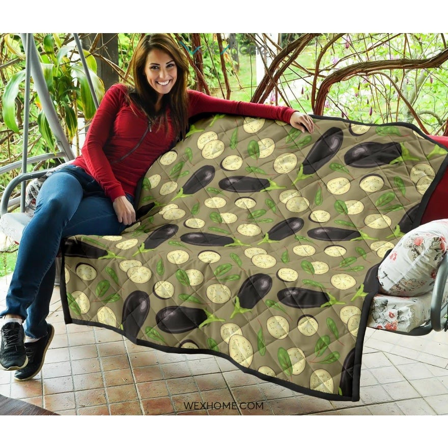 Eggplant Pattern Print Design 02 Premium Quilt