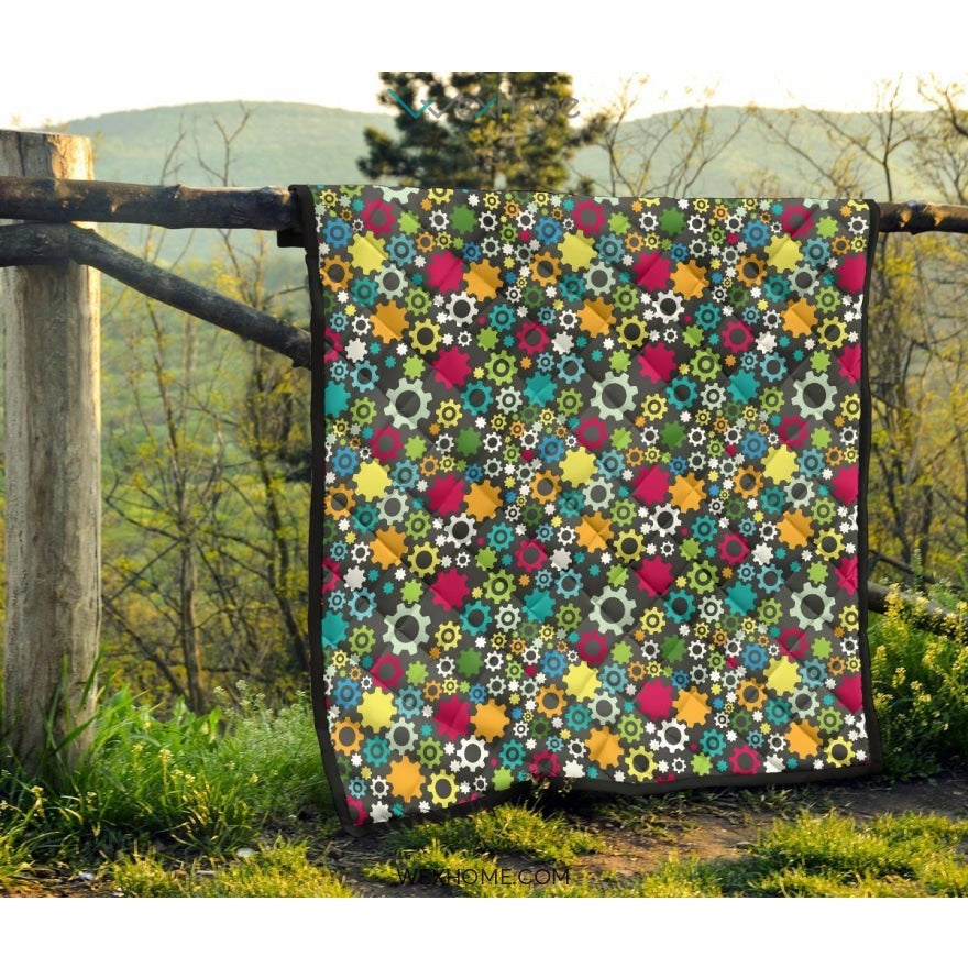 Gear Pattern Print Design 03 Premium Quilt