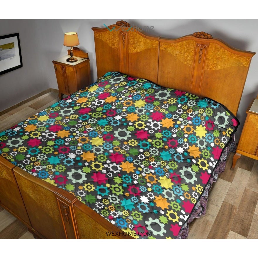 Gear Pattern Print Design 03 Premium Quilt