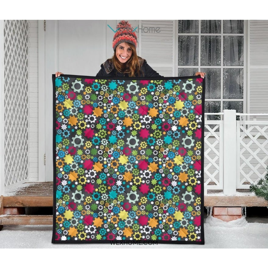 Gear Pattern Print Design 03 Premium Quilt