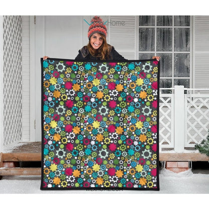 Gear Pattern Print Design 03 Premium Quilt