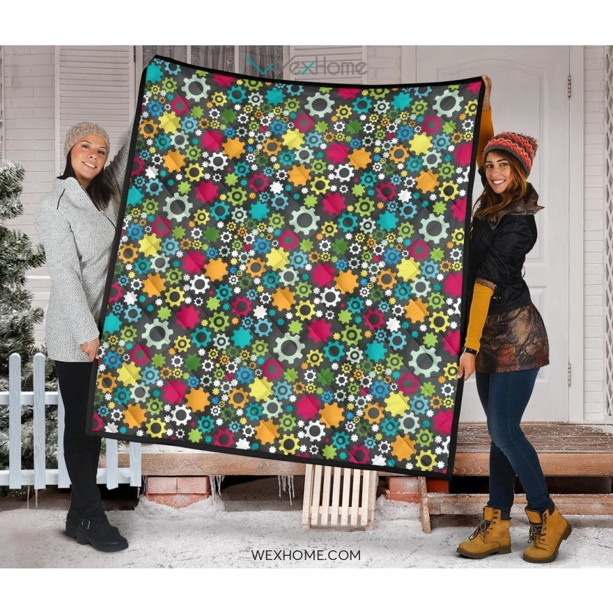 Gear Pattern Print Design 03 Premium Quilt