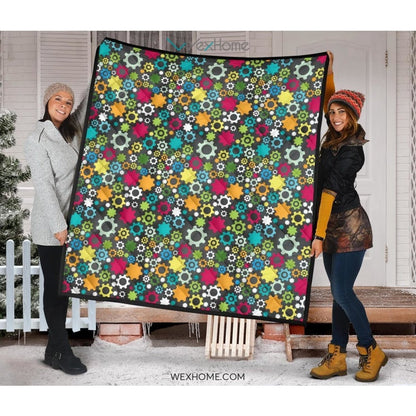 Gear Pattern Print Design 03 Premium Quilt