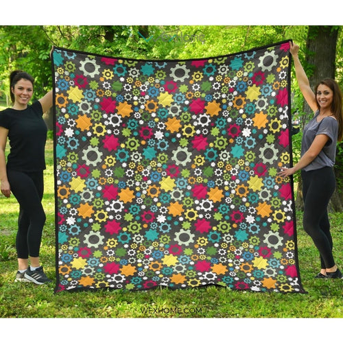 Gear Pattern Print Design 03 Premium Quilt