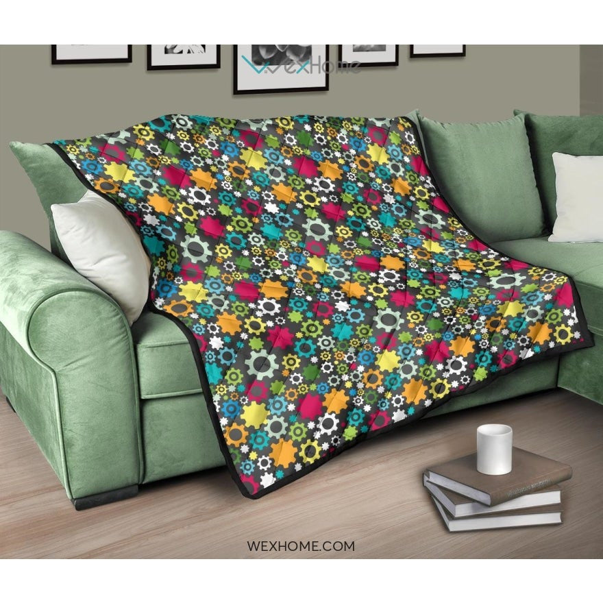 Gear Pattern Print Design 03 Premium Quilt
