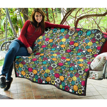 Gear Pattern Print Design 03 Premium Quilt