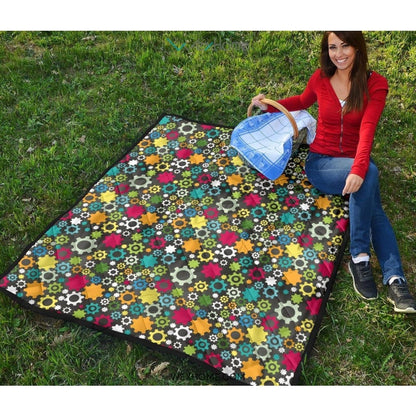 Gear Pattern Print Design 03 Premium Quilt