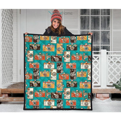 Camera Pattern Print Design 03 Premium Quilt