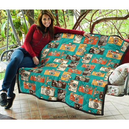 Camera Pattern Print Design 03 Premium Quilt