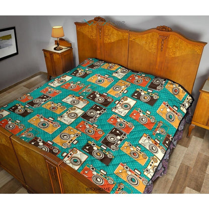 Camera Pattern Print Design 03 Premium Quilt