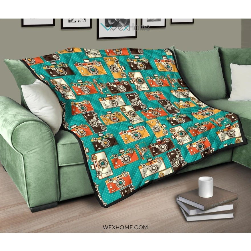 Camera Pattern Print Design 03 Premium Quilt