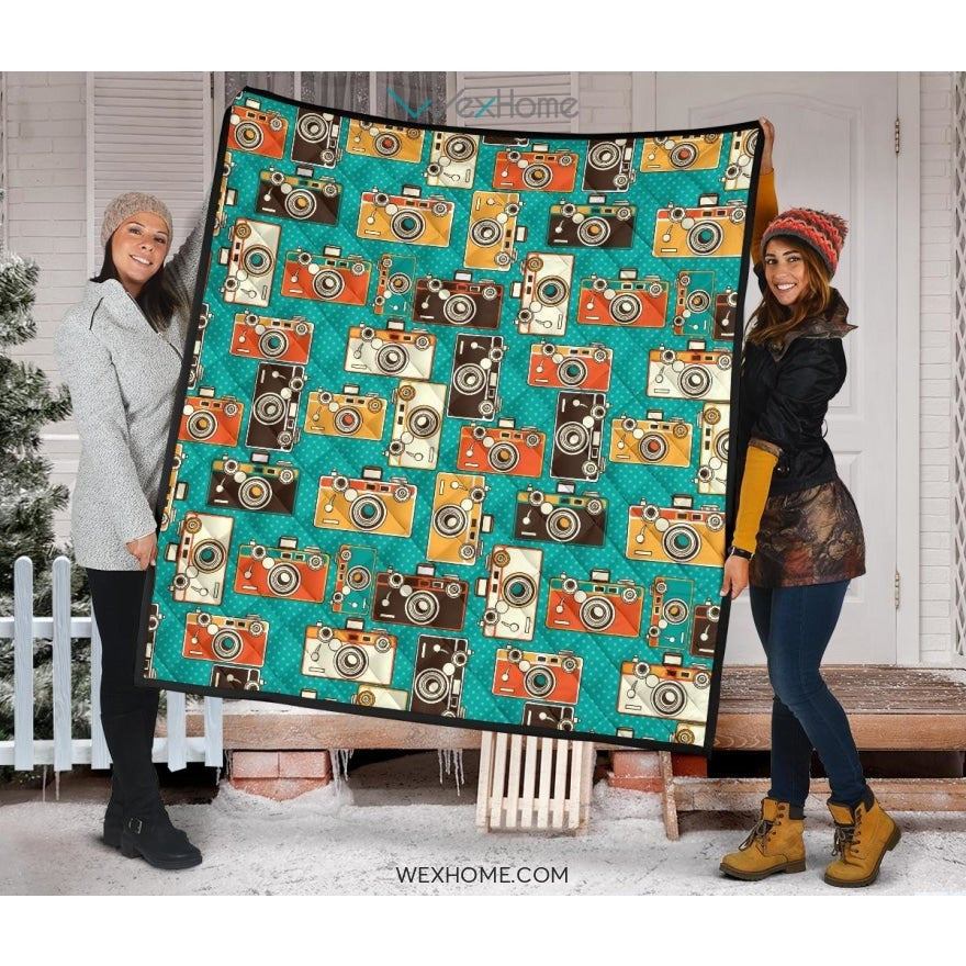 Camera Pattern Print Design 03 Premium Quilt