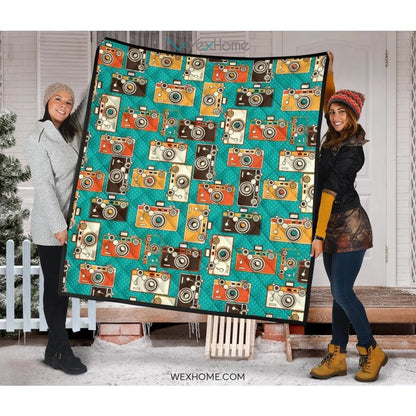 Camera Pattern Print Design 03 Premium Quilt