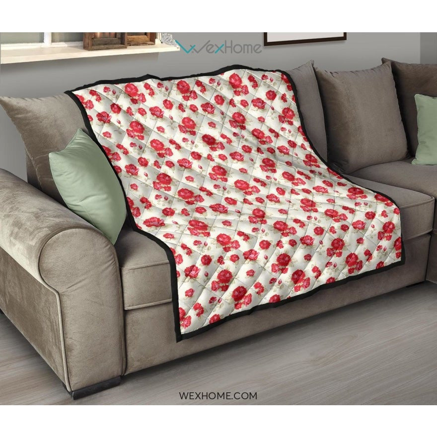 Rose Pattern Print Design 01 Premium Quilt