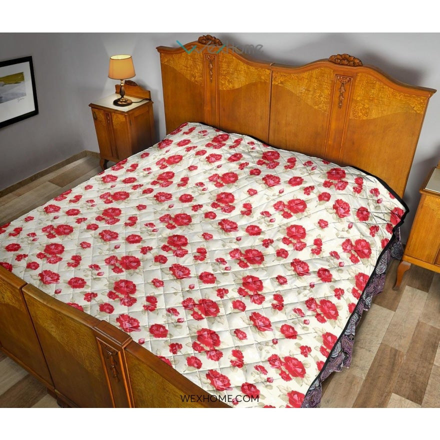 Rose Pattern Print Design 01 Premium Quilt