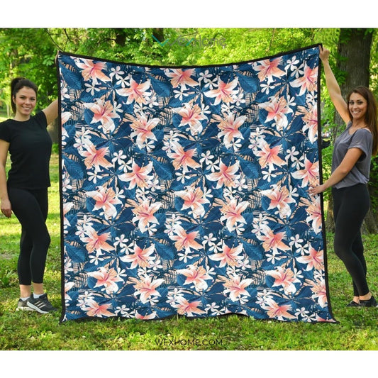 Hibiscus Pattern Print Design 02 Premium Quilt