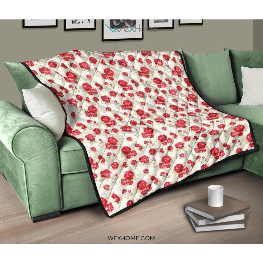 Rose Pattern Print Design 01 Premium Quilt