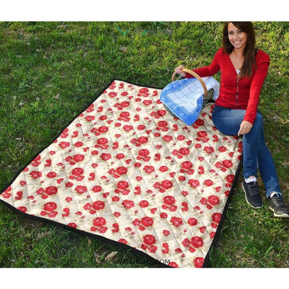 Rose Pattern Print Design 01 Premium Quilt
