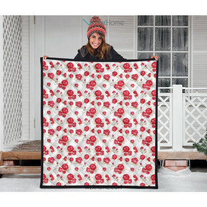 Rose Pattern Print Design 01 Premium Quilt
