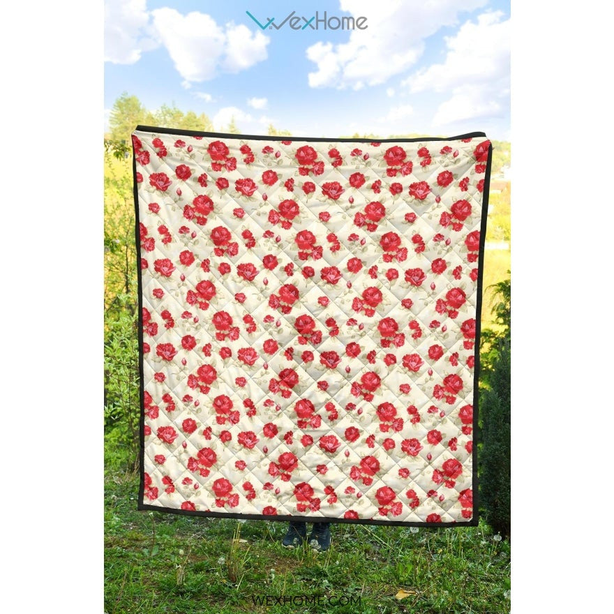 Rose Pattern Print Design 01 Premium Quilt