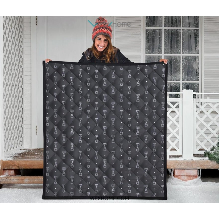 Engine Piston Black Background Pattern Print Design 02 Premium Quilt