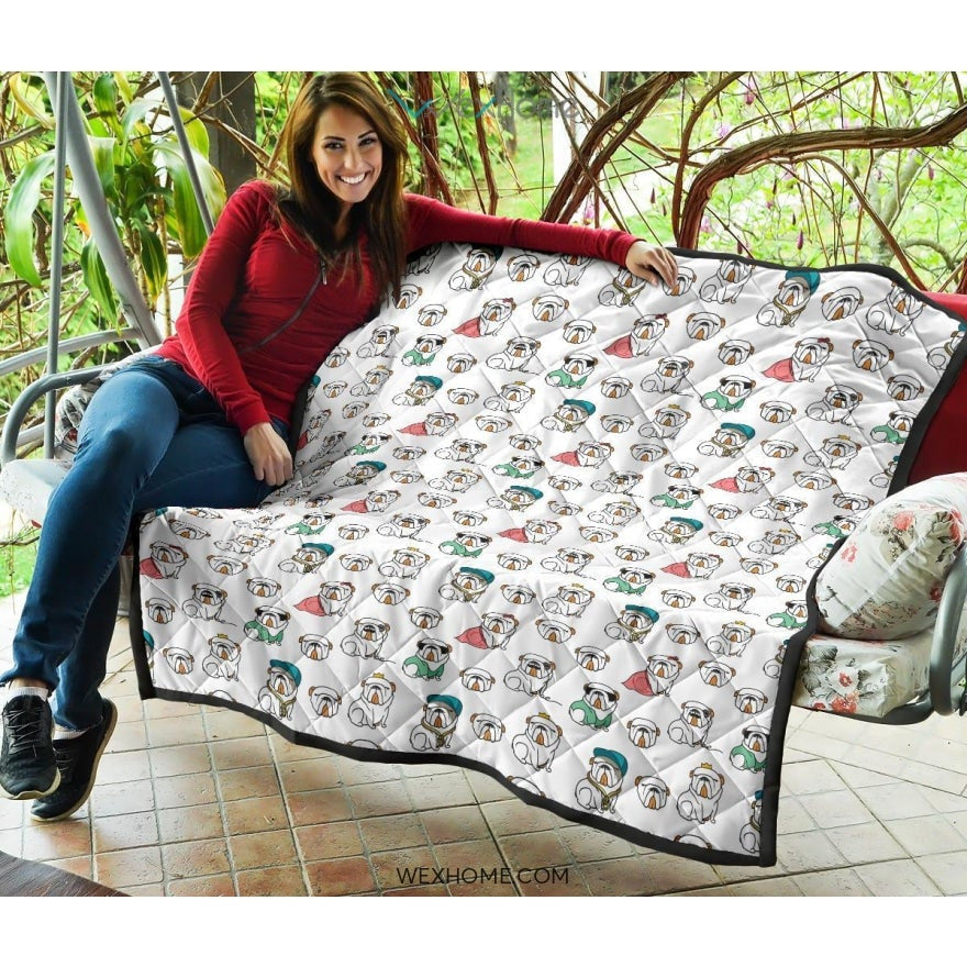 English Bulldog Pattern Print Design 03 Premium Quilt