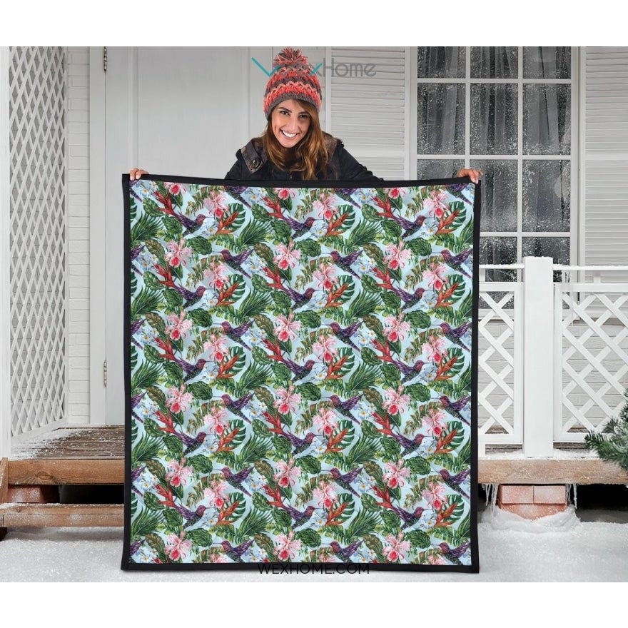 Hummingbird Pattern Print Design 05 Premium Quilt