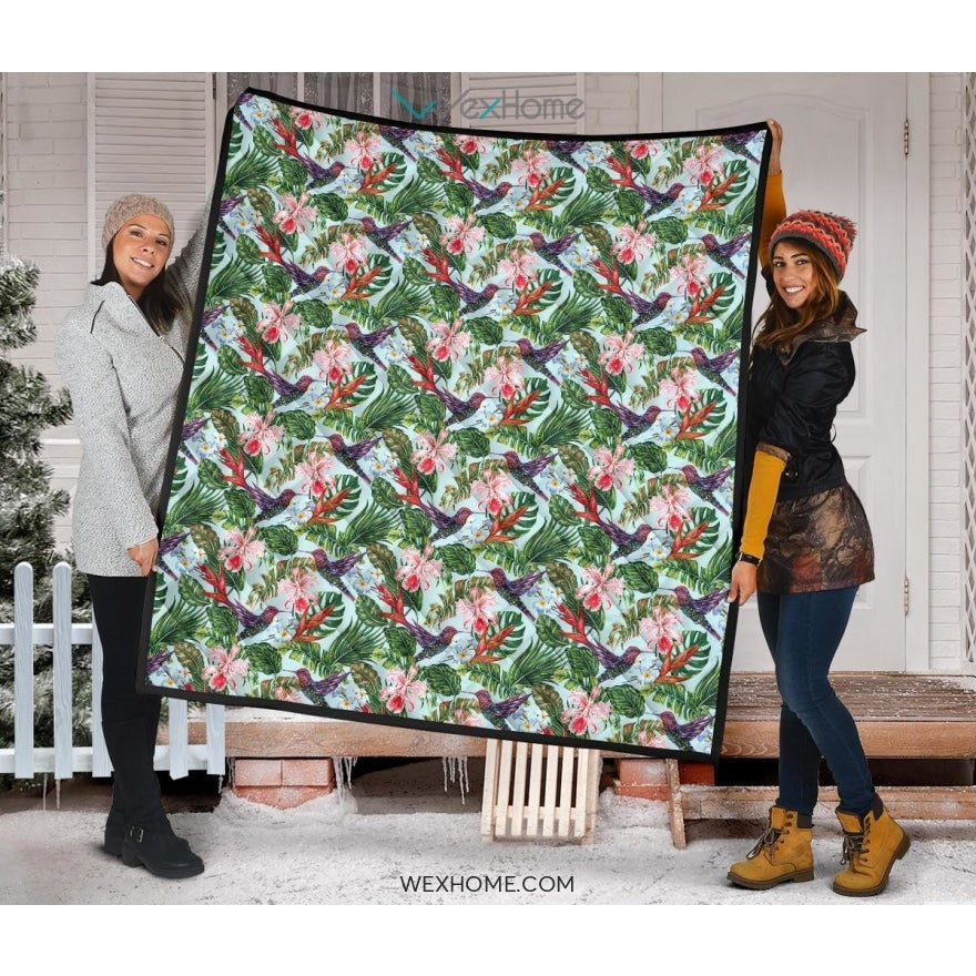 Hummingbird Pattern Print Design 05 Premium Quilt