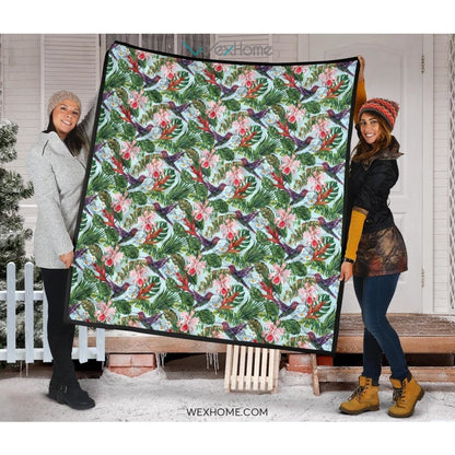 Hummingbird Pattern Print Design 05 Premium Quilt