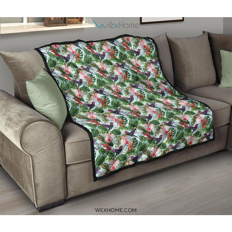 Hummingbird Pattern Print Design 05 Premium Quilt