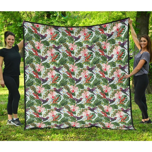 Hummingbird Pattern Print Design 05 Premium Quilt