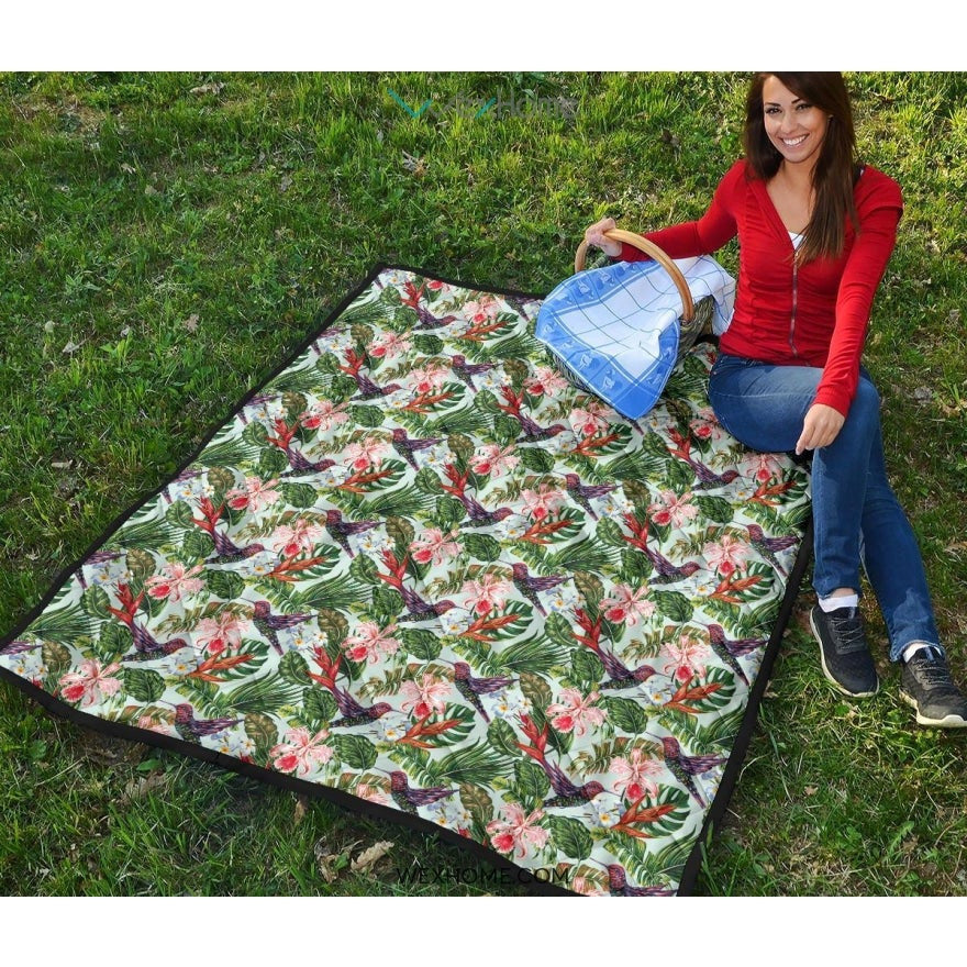Hummingbird Pattern Print Design 05 Premium Quilt