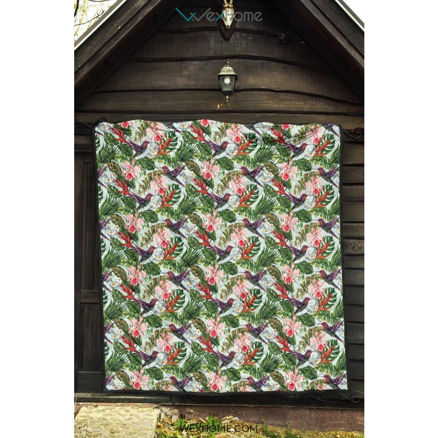 Hummingbird Pattern Print Design 05 Premium Quilt